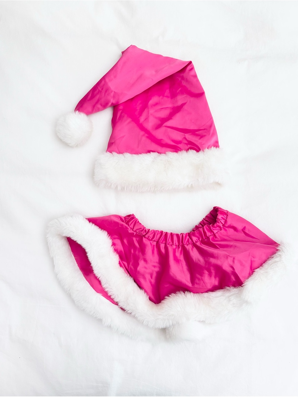 Victoria's Secret Hot Pink Faux Fur Trim Santa Hat & Skirt Set